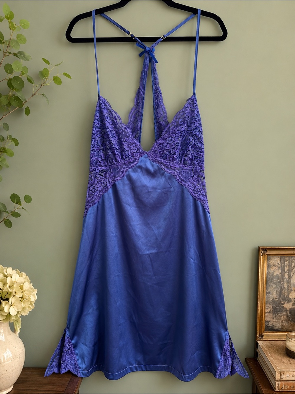 Satin Lace Halter Babydoll Chemise Fairy Grunge XL Y2K Coquette